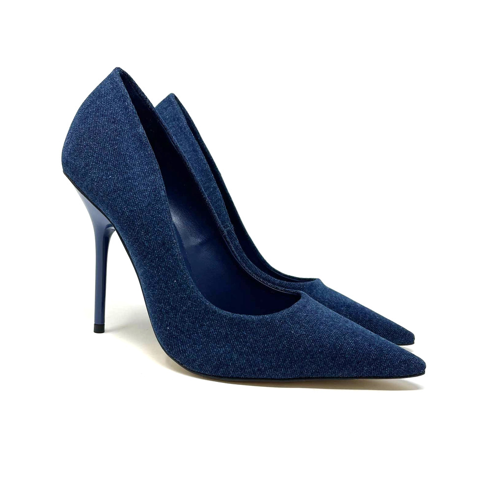 Good American Emma Denim Heel Size 8.5 Blue Denim 002‎ GSH009-X